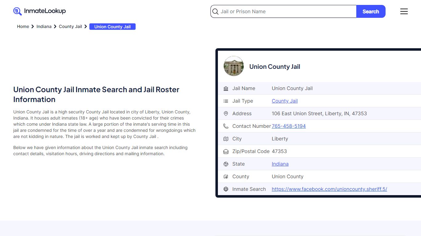 Union County Jail (IN) Inmate Search Indiana - Inmate Lookup